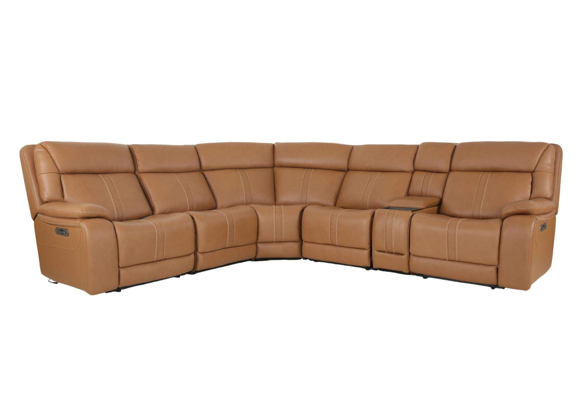 XARA BUTTERNUT LEATHER 6 PIECE POWER SECTIONAL,MOTM