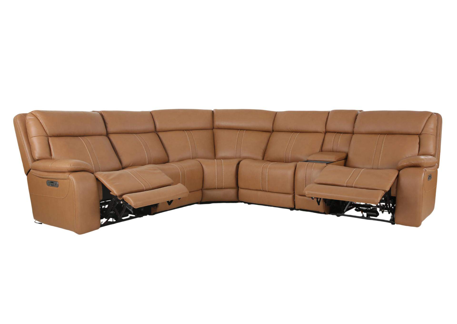 XARA BUTTERNUT LEATHER 6 PIECE POWER SECTIONAL,MOTM