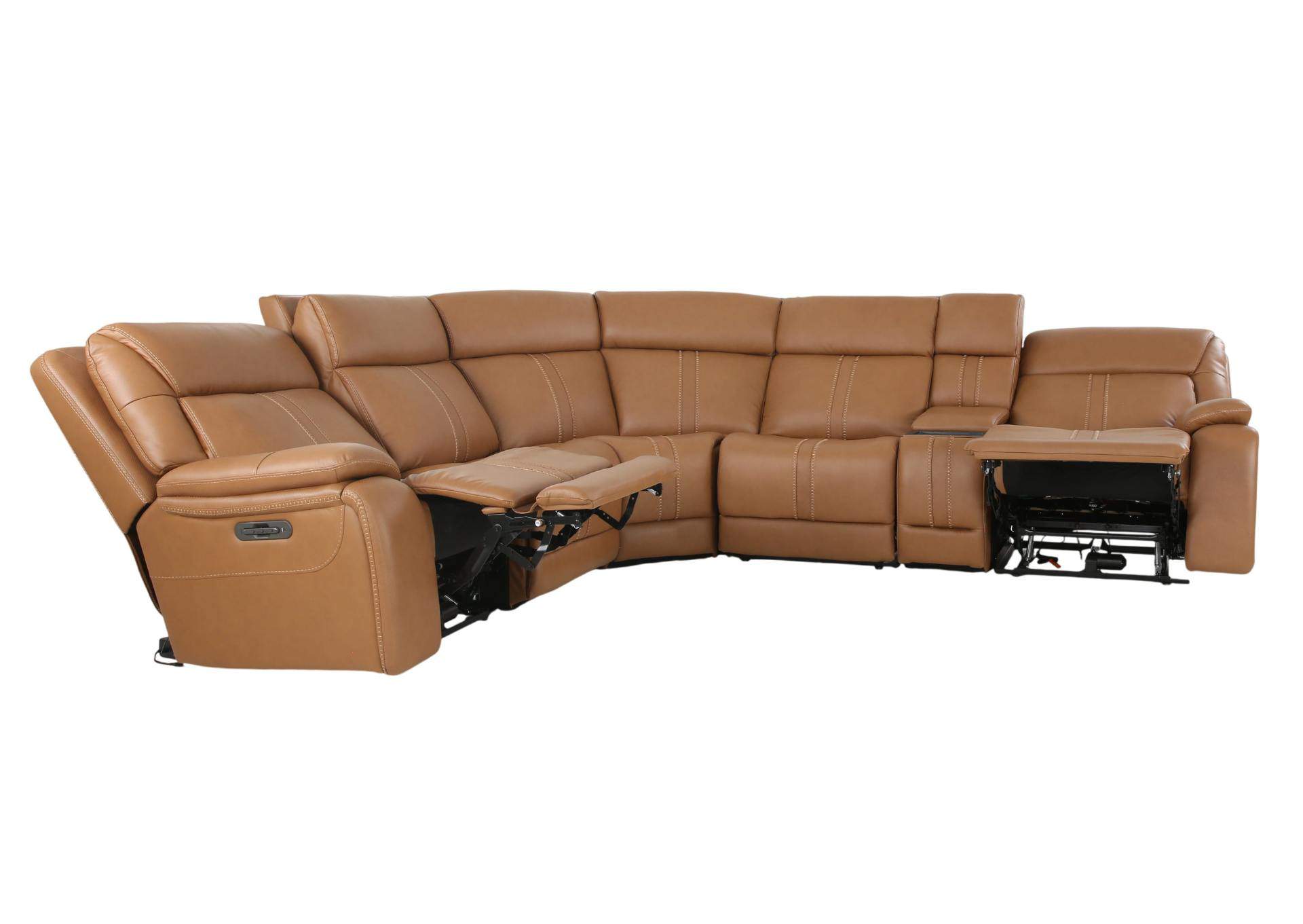 XARA BUTTERNUT LEATHER 6 PIECE POWER SECTIONAL,MOTM