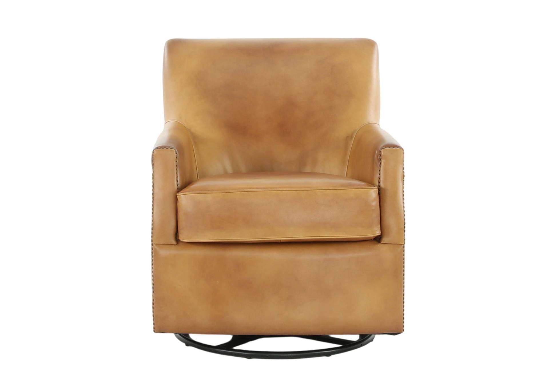 VENETIAN COGNAC LEATHER SWIVEL GLIDER CHAIR,MNDY
