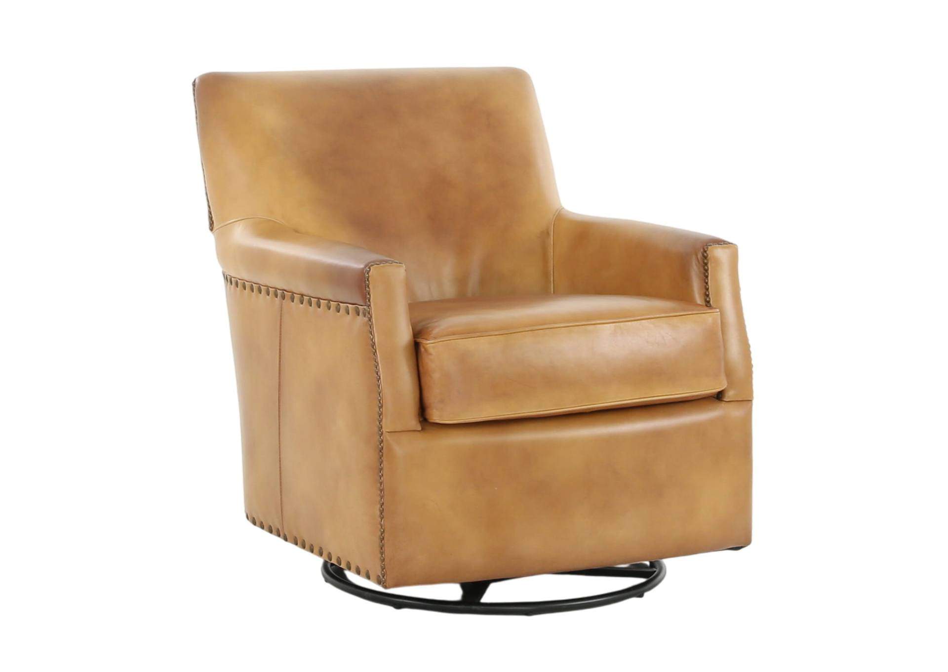 VENETIAN COGNAC LEATHER SWIVEL GLIDER CHAIR,MNDY