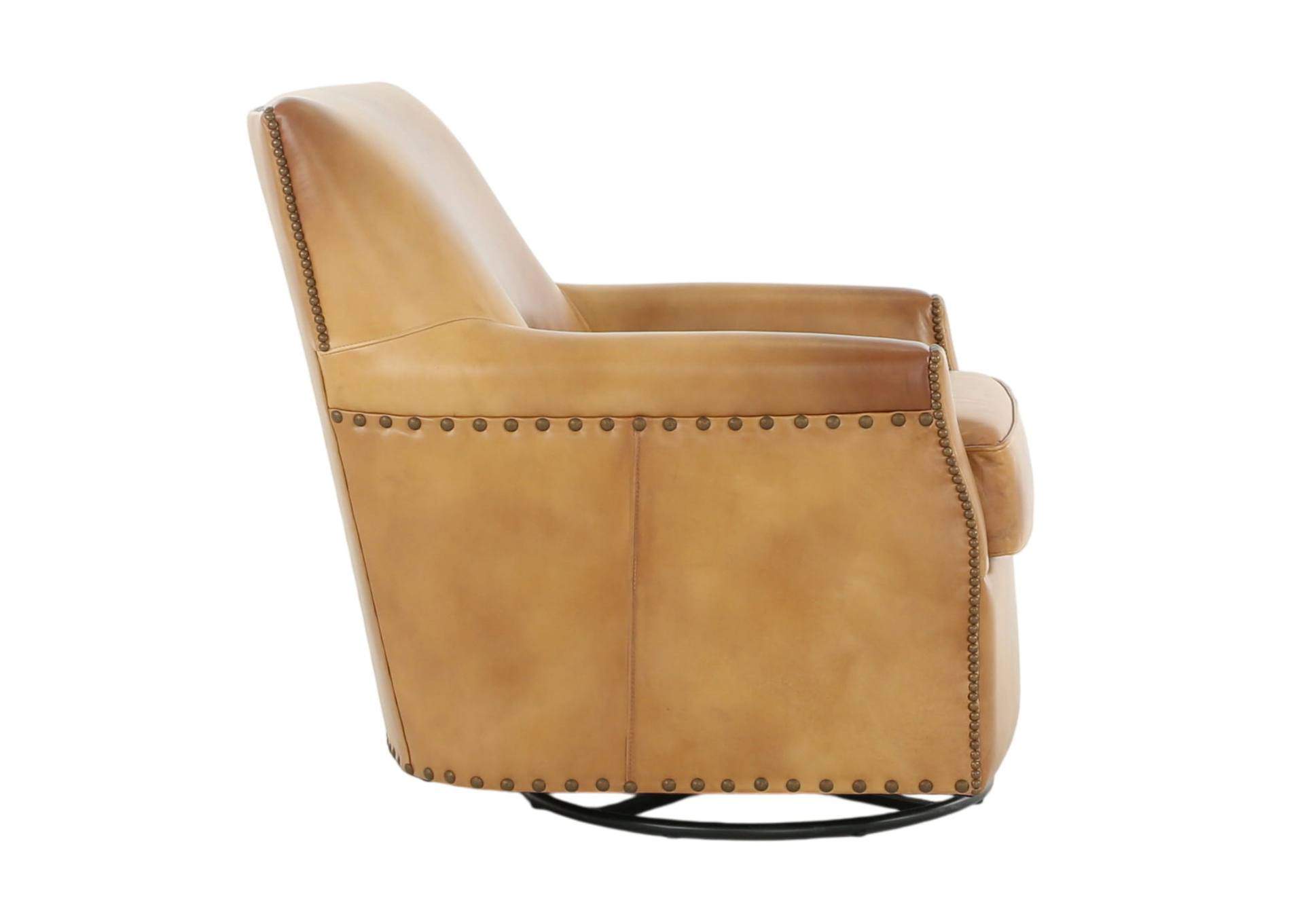 VENETIAN COGNAC LEATHER SWIVEL GLIDER CHAIR,MNDY