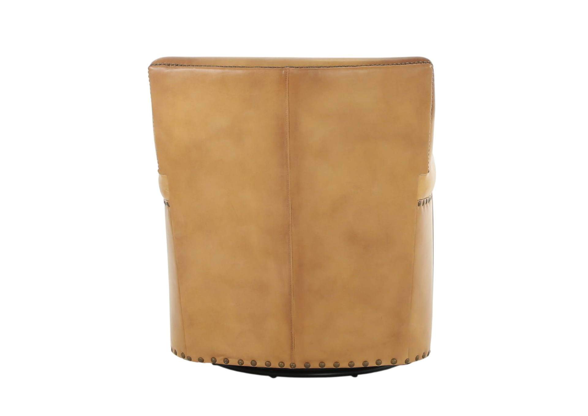 VENETIAN COGNAC LEATHER SWIVEL GLIDER CHAIR,MNDY