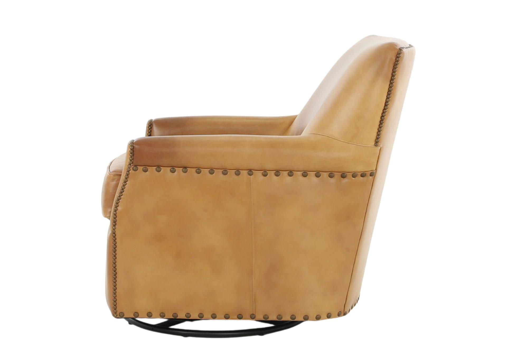 VENETIAN COGNAC LEATHER SWIVEL GLIDER CHAIR,MNDY