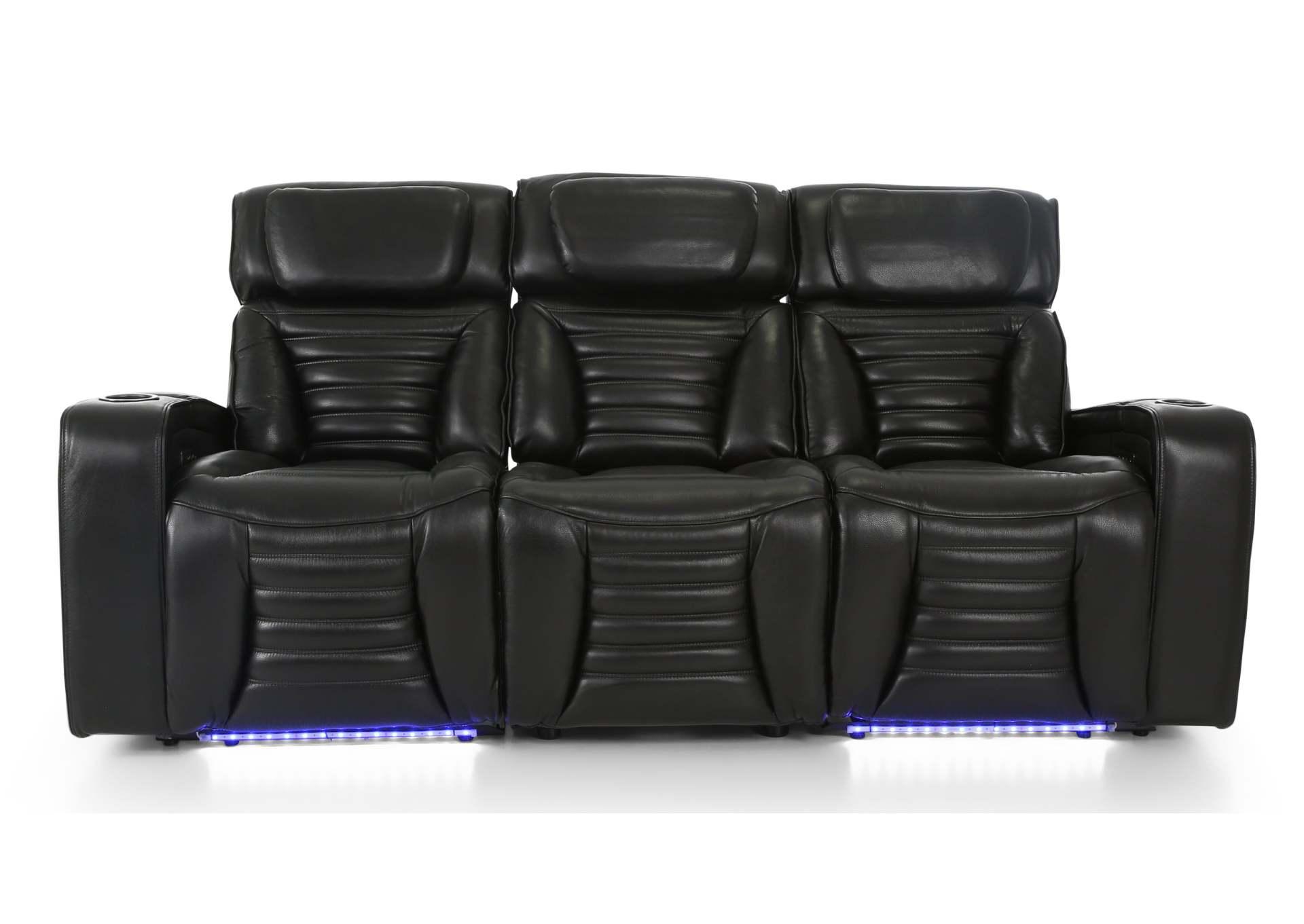 CALLIX BLACKBERRY LEATHER P2 POWER SOFA WITH CHARGING TABLE AND LIGHTS