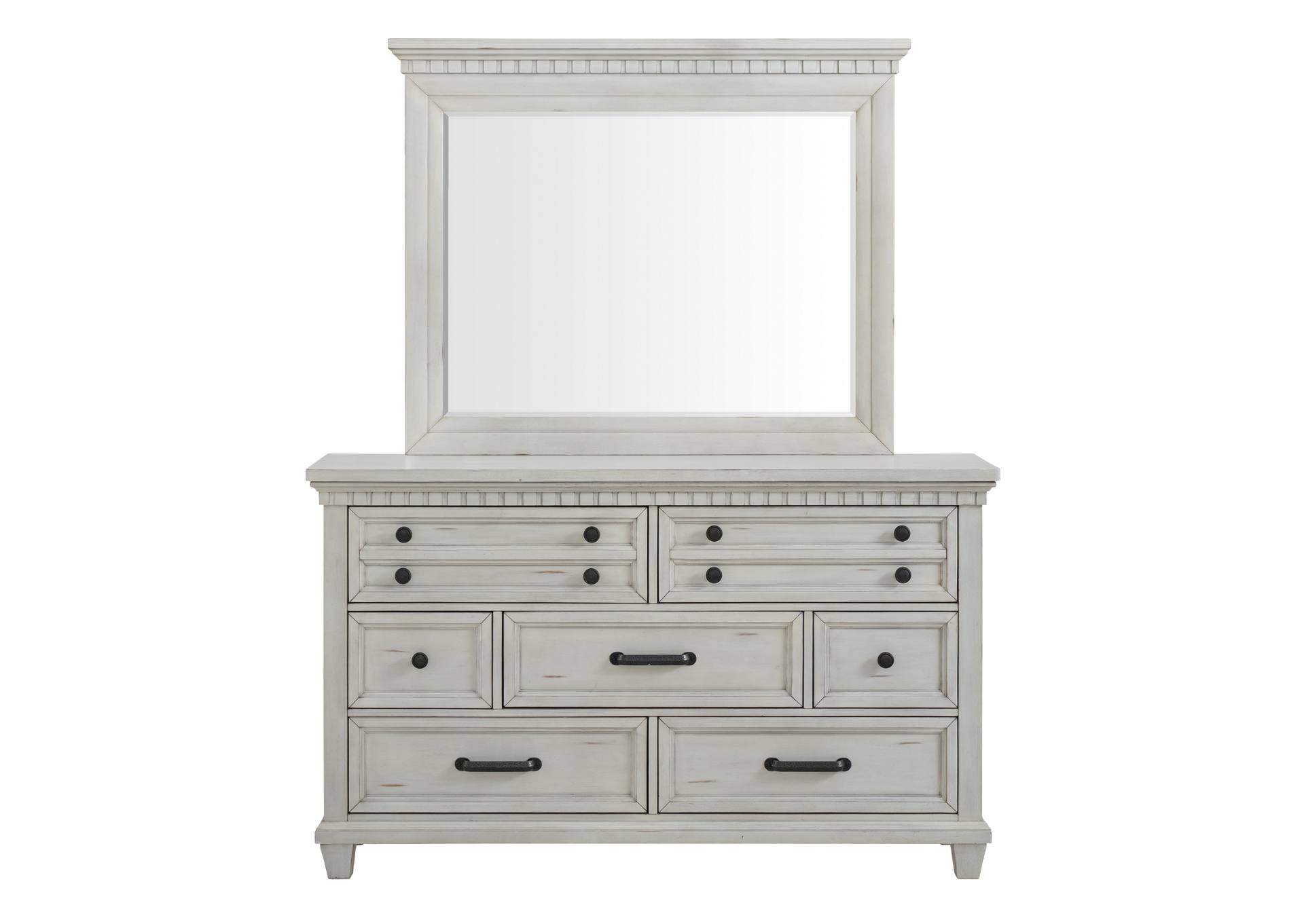 MCCOY ANTIQUE WHITE DRESSER AND MIRROR