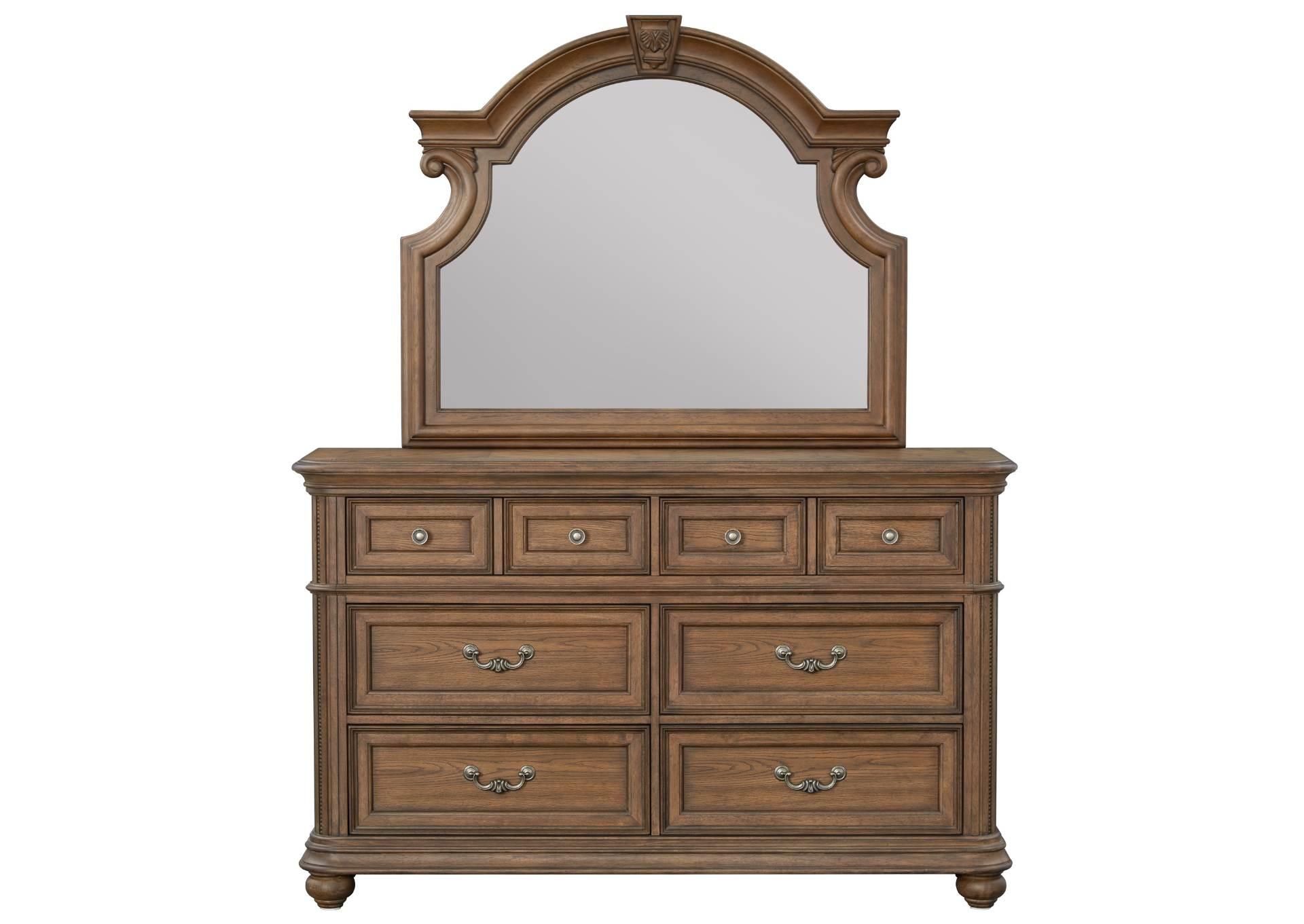 MALLORY LIGHT OAK DRESSER AND MIRROR