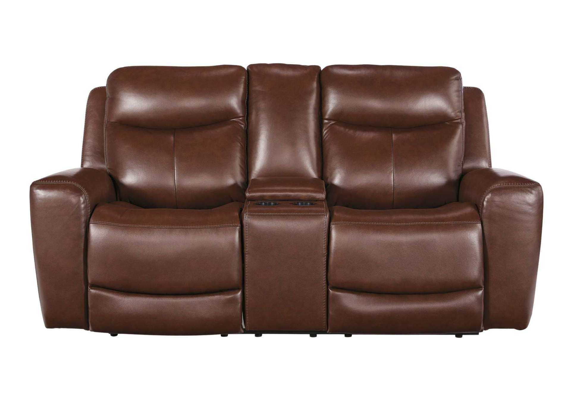 MOMENTUM MAHOGANY LEATHER 2P POWER CONSOLE LOVESEAT,ASHLEY FURNITURE INC.