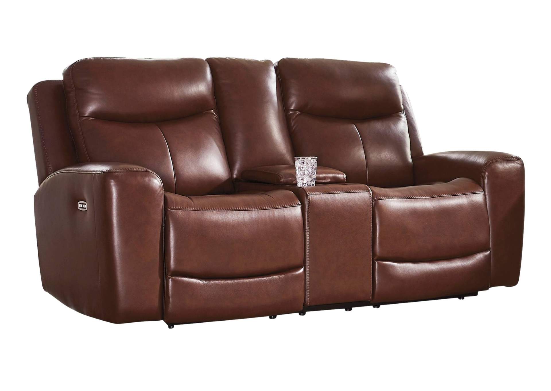MOMENTUM MAHOGANY LEATHER 2P POWER CONSOLE LOVESEAT,ASHLEY FURNITURE INC.
