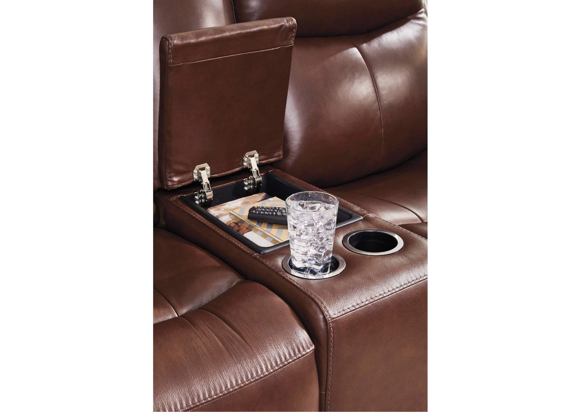 MOMENTUM MAHOGANY LEATHER 2P POWER CONSOLE LOVESEAT,ASHLEY FURNITURE INC.