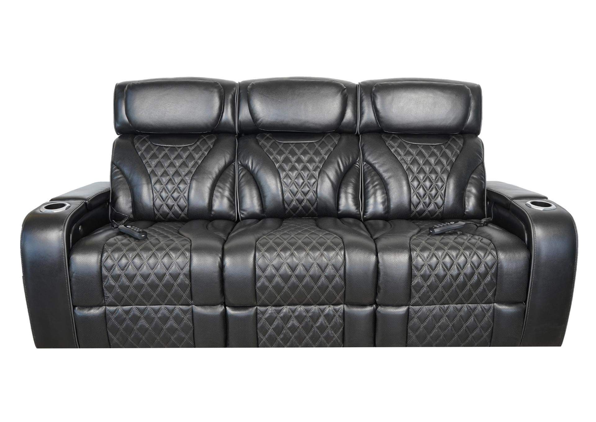 VAMOND BLACK LEATHER POWER SOFA WITH AIR MASSAGE AND IMMERSIVE AUDIO,SYNG