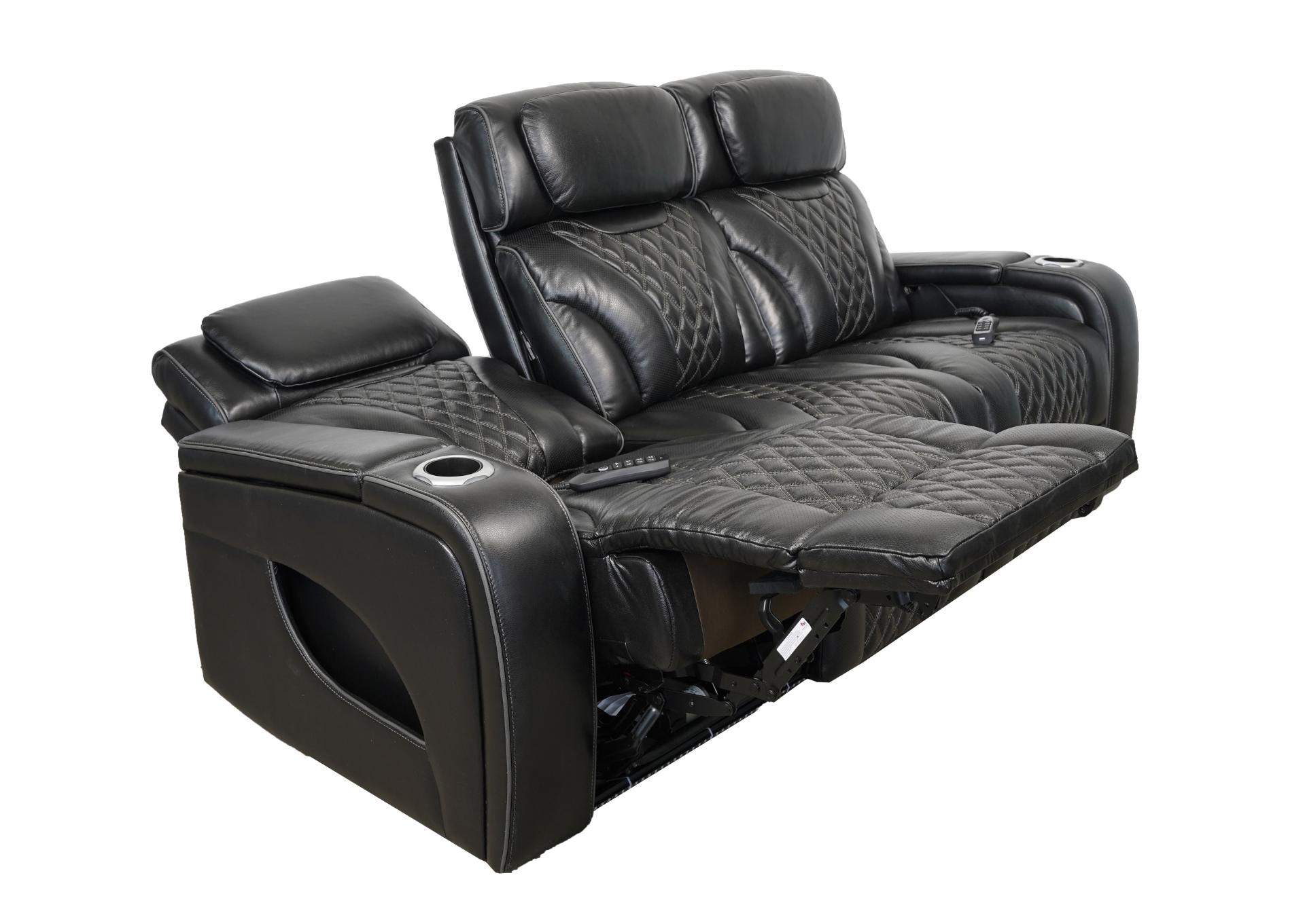 VAMOND BLACK LEATHER POWER SOFA WITH AIR MASSAGE AND IMMERSIVE AUDIO,SYNG