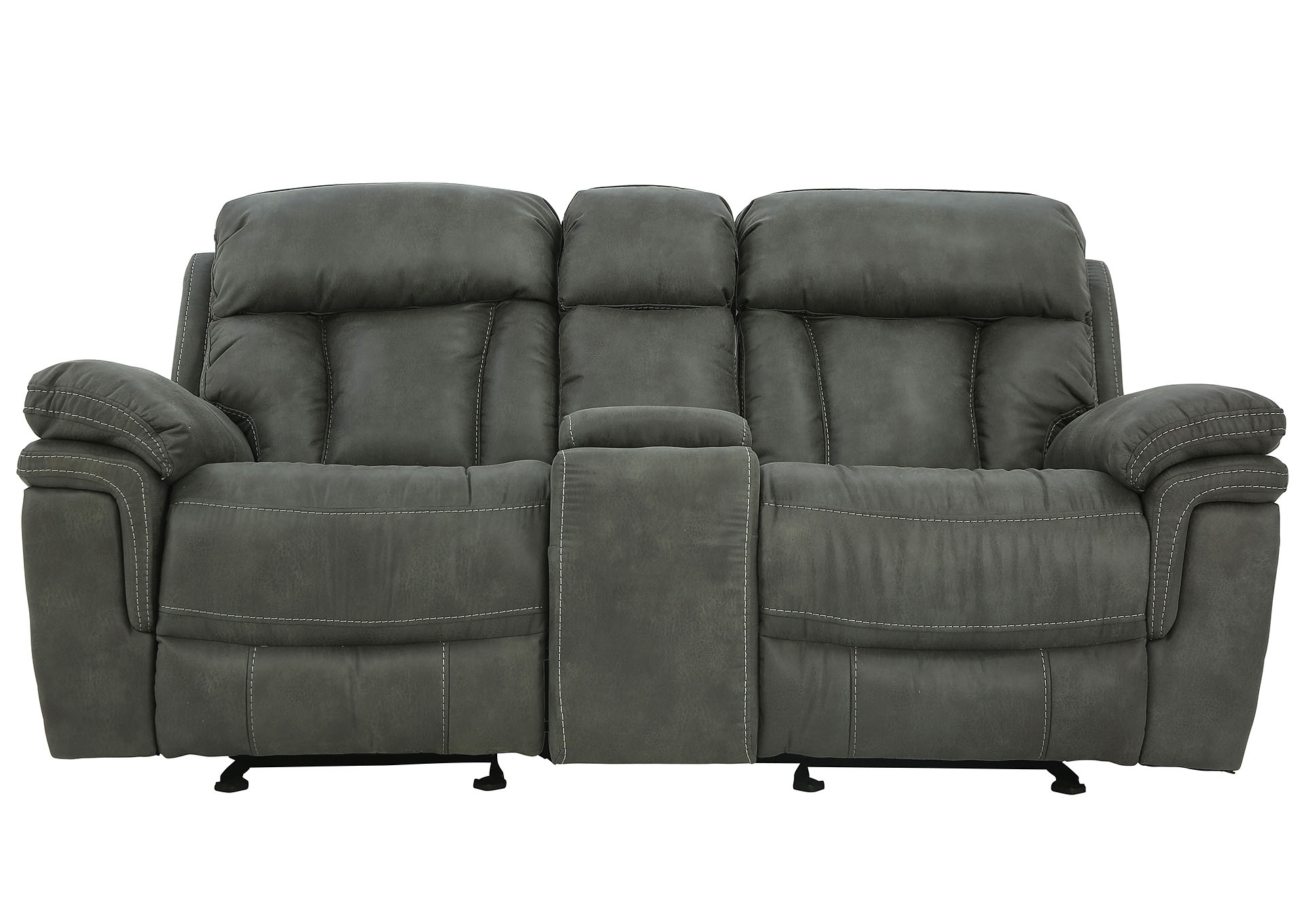 CAYMAN GUNMETAL GLIDER LOVESEAT WITH CONSOLE,CHEERS