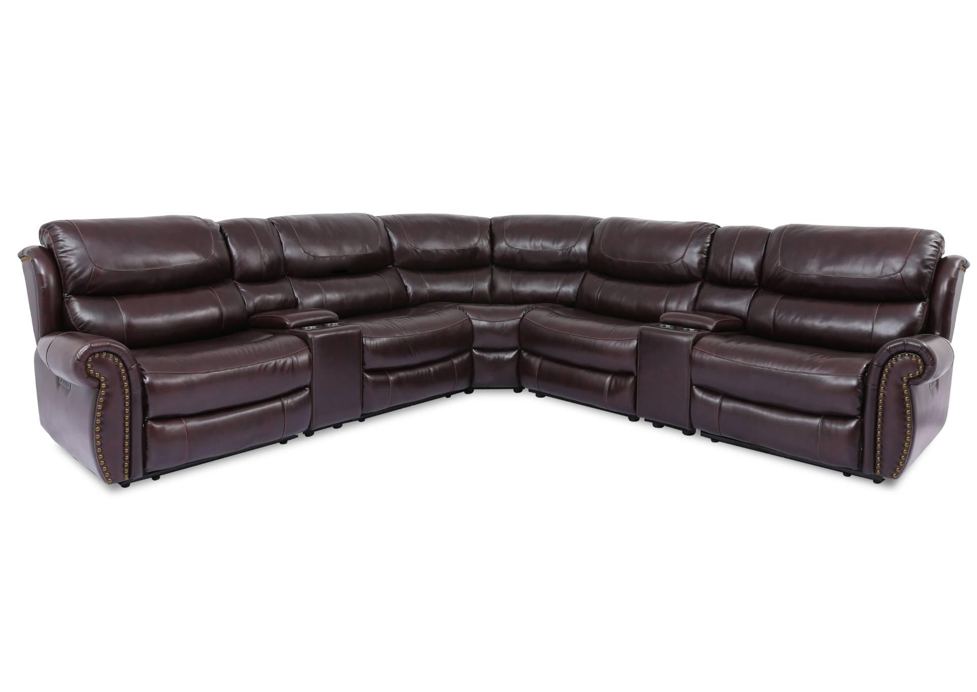 ALAMEDA ESPRESSO LEATHER 7 PIECE POWER SECTIONAL,CHEERS