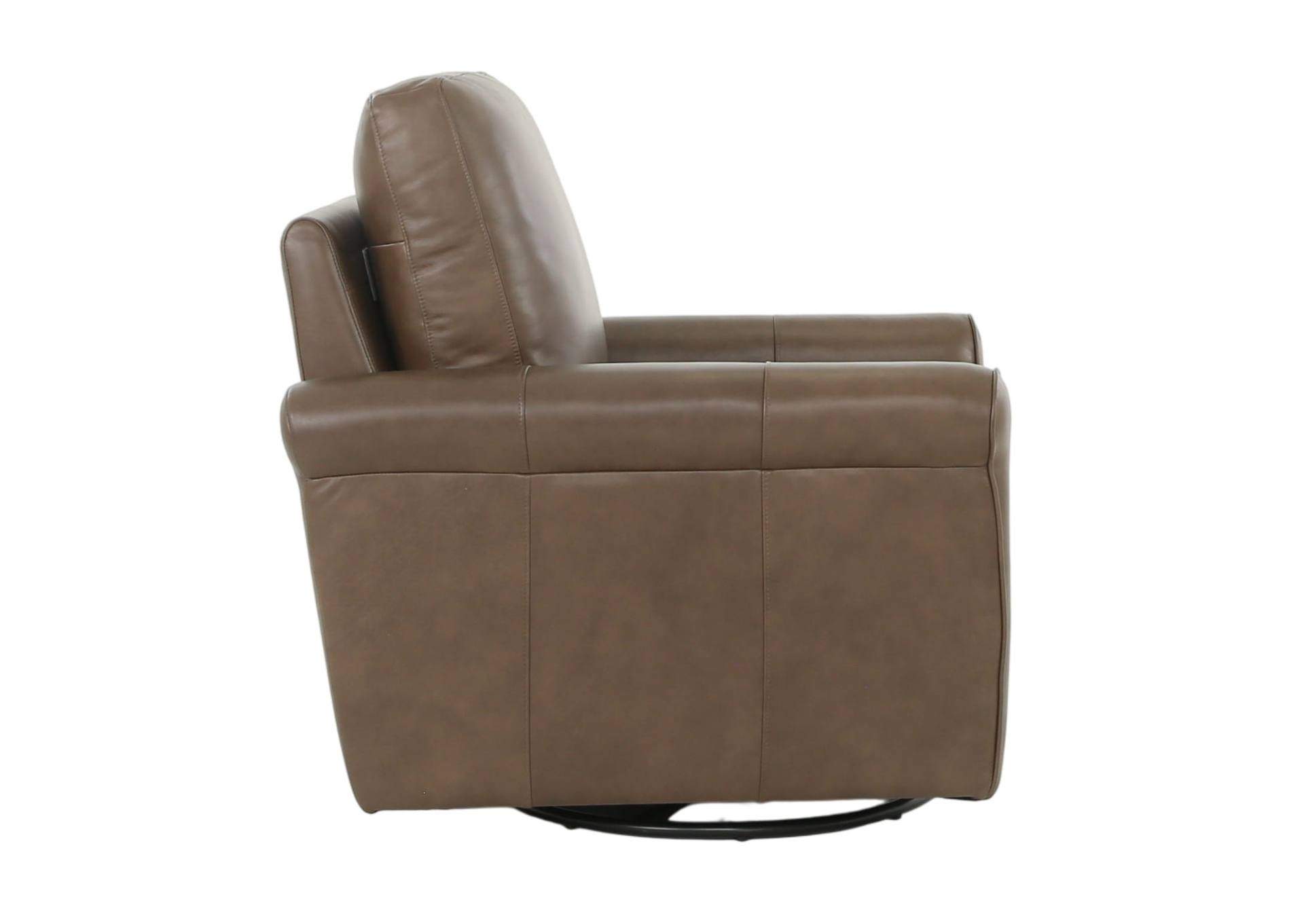 LUKE CHOCOLATE LEATHER SWIVEL GLIDE CHAIR,MNDY