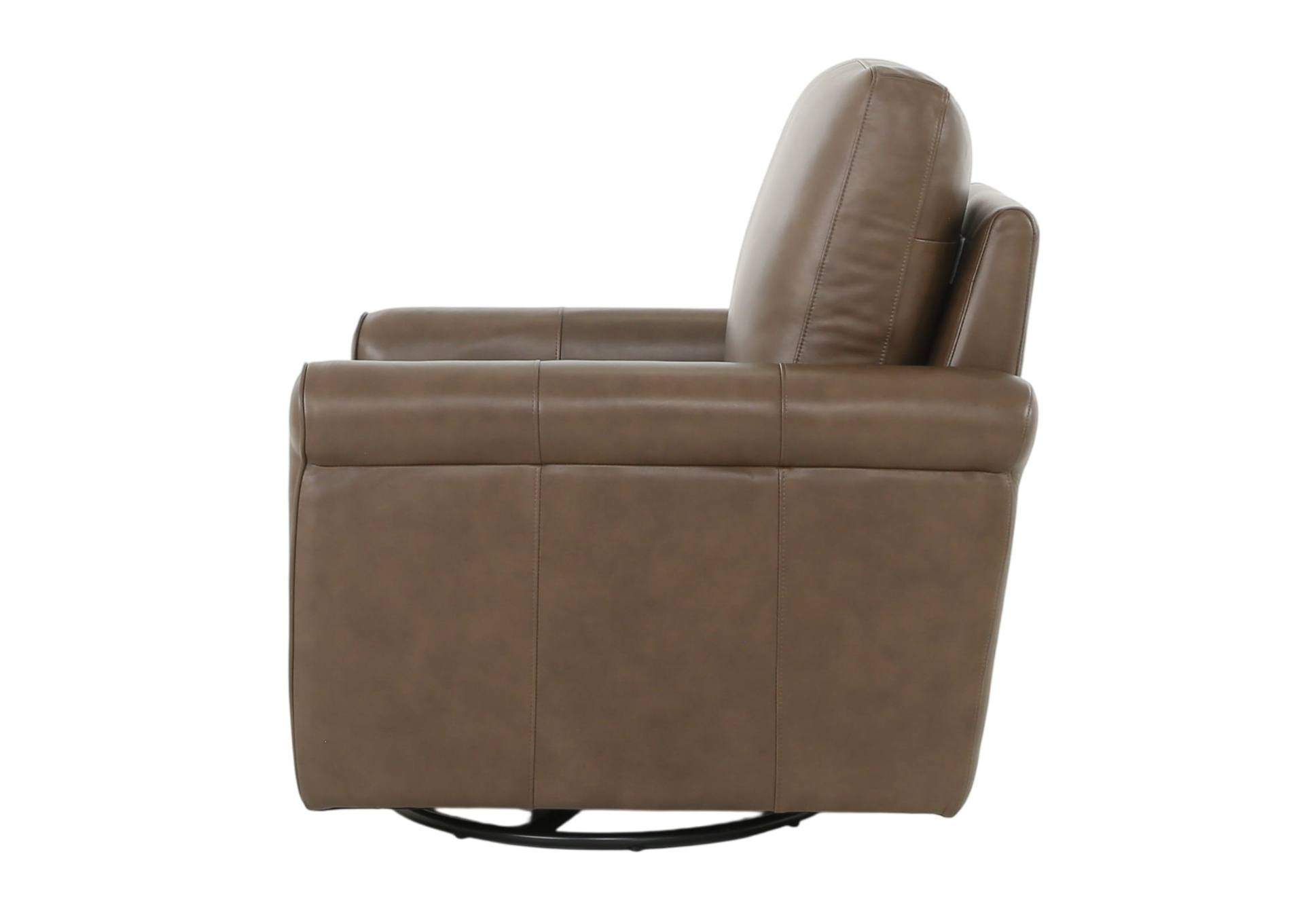 LUKE CHOCOLATE LEATHER SWIVEL GLIDE CHAIR,MNDY