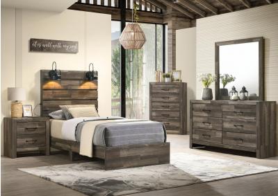ARIANNA BROWN TWIN BED WITH LIGHTS,LIFESTYLE FURNITURE