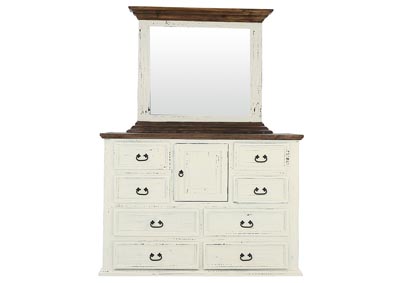 Image for MANSION AGED WHITE DRESSER AND MIRROR