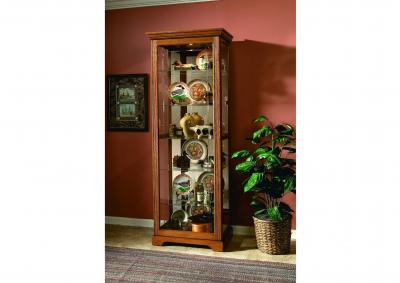 GOLDEN OAK SLIDING DOOR CURIO CABINET,PULASKI FURNITURE CORPORATION