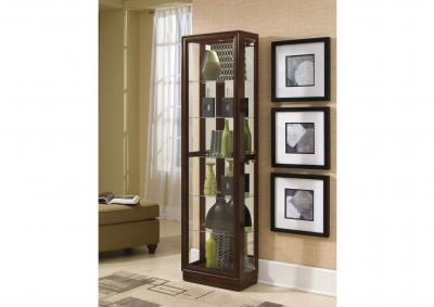 SLIM CURIO CABINET CHOCOLATE CHERRY FINISH,PULASKI FURNITURE CORPORATION