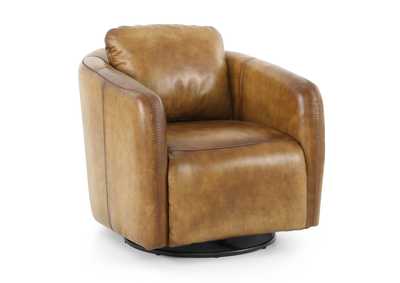 TRINITY COGNAC LEATHER SWIVEL GLIDER CHAIR,MNDY