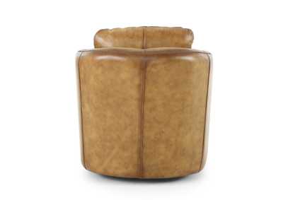 TRINITY COGNAC LEATHER SWIVEL GLIDER CHAIR,MNDY