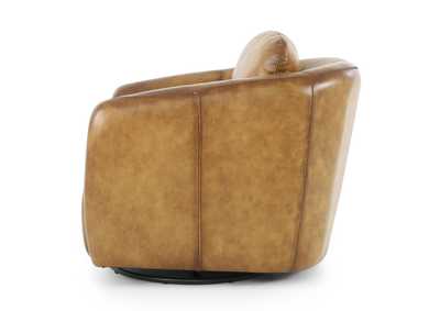 TRINITY COGNAC LEATHER SWIVEL GLIDER CHAIR,MNDY