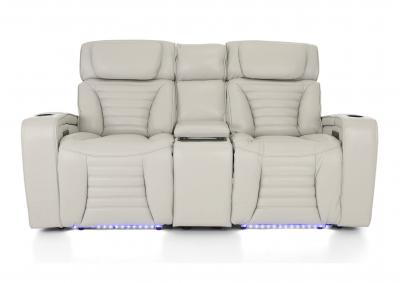 CALLIX FOG LEATHER P2 POWER LOVESEAT WITH CONSOLE AND LIGHTS