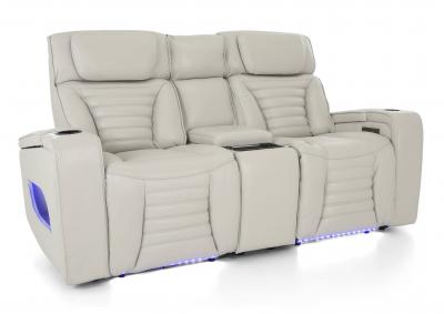 CALLIX FOG LEATHER P2 POWER LOVESEAT WITH CONSOLE AND LIGHTS,CHEERS