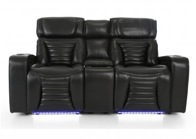 CALLIX BLACKBERRY LEATHER P2 POWER LOVESEAT WITH CONSOLE AND LIGHTS