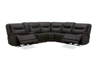 BROCKTON CHOCOLATE LEATHER 3P POWER 6 PIECE SECTIONAL,KUKA