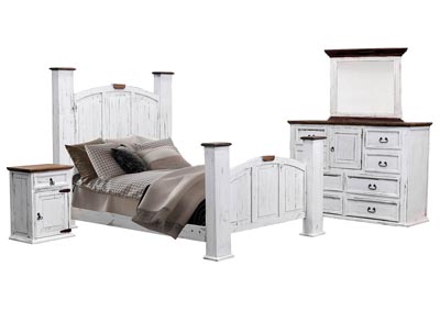 MANSION AGED WHITE KING BEDROOM SET,RUSTIC IMPORTS