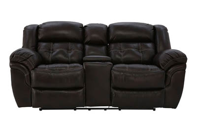 HUDSON CHOCOLATE LEATHER RECLINING LOVESEAT WITH CONSOLE