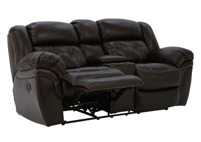 HUDSON CHOCOLATE LEATHER RECLINING LOVESEAT WITH CONSOLE,HOMESTRETCH