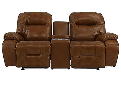 Image for ARIAL COGNAC LEATHER 2P POWER ROCKING CONSOLE LOVESEAT