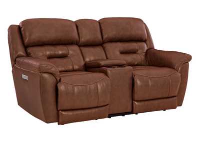 LAREDO SADDLE P3 LEATHER POWER LOVESEAT WITH CONSOLE