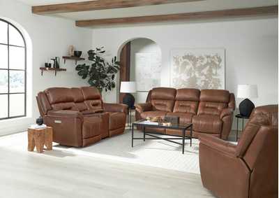 LAREDO SADDLE P3 LEATHER POWER LOVESEAT WITH CONSOLE,HOMESTRETCH