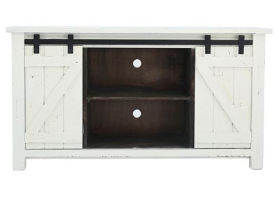 STERLING AGED WHITE BARN DOOR MEDIA CONSOLE,RUSTIC IMPORTS