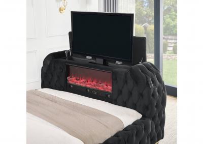 NATALIA BLACK QUEEN BED WITH FIREPLACE AND TV LIFT,CROWN MARK INT.