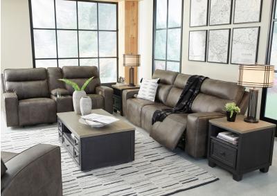 GAME PLAN CONCRETE LEATHER 2P POWER LOVESEAT WITH CONSOLE,ASHLEY FURNITURE INC.