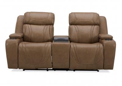 BOSTON SAND LEATHER POWER LOVESEAT WITH REFRIGERATOR CONSOLE