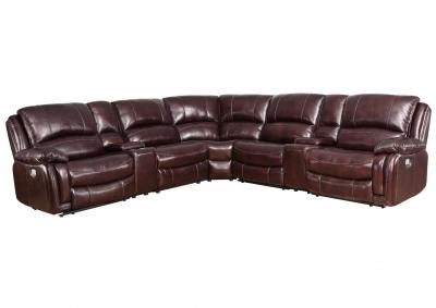 DENVERS 7 PIECE BROWN LEATHER SECTIONAL,STEVE SILVER COMPANY