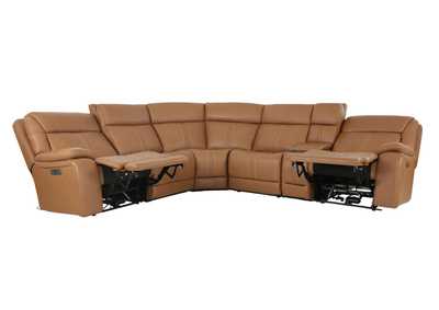 XARA BUTTERNUT LEATHER 6 PIECE POWER SECTIONAL,MOTM