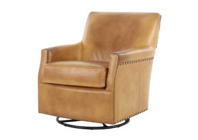 VENETIAN COGNAC LEATHER SWIVEL GLIDER CHAIR,MNDY