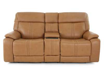 XARA BUTTERNUT LEATHER POWER CONSOLE LOVESEAT,MOTM