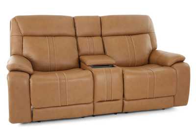 XARA BUTTERNUT LEATHER POWER CONSOLE LOVESEAT,MOTM