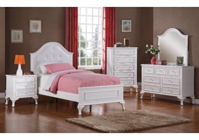 Image for Jesse White Full Bed, Dresser, Mirror, Chest and 1 Nightstand