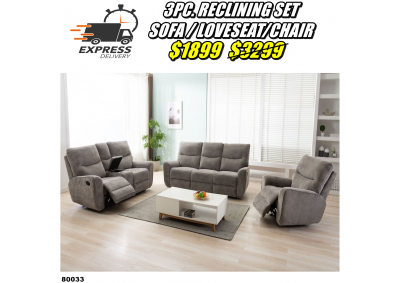 Image for 80033 RECLINING SET SOFA/LOVESEAT/CHAIR