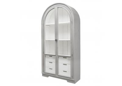 Image for SOLID WOOD DISPLAY CABINET by Rustic Imports. RUBBED AGED GRAY W/ WHITE INTERIOR.