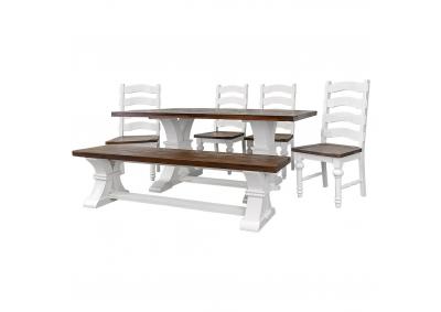 Image for Rustic Imports SOLID WOOD Linden Trestle Table w/ 4 Chairs & Bench